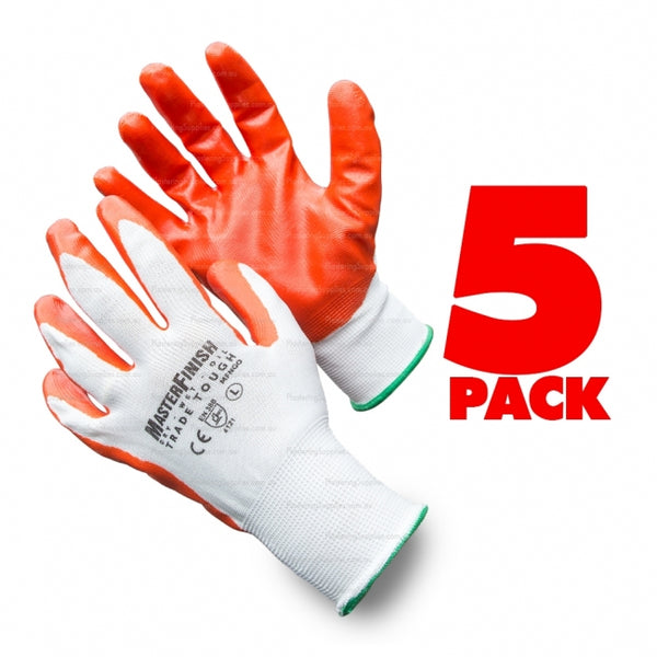 SIZE 10 MasterFinish 5 Pack Trade Tough Contractors Gloves Nitrile Coated MFNGO-5